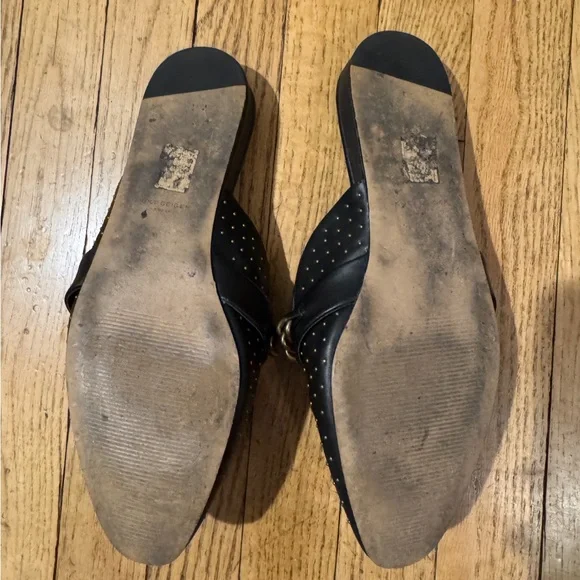 Kurt Geiger Black Mules with Gold Accents - Picture 2 of 4